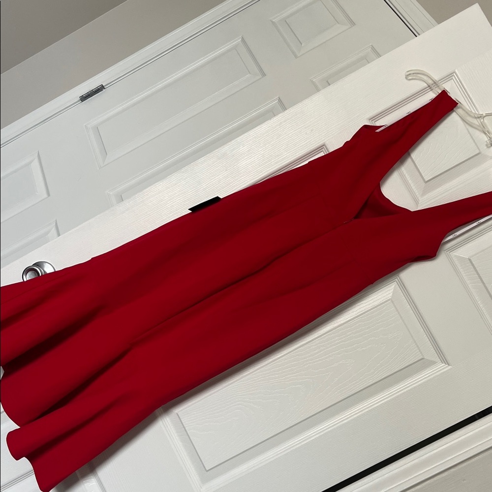 Lulu’s Moment Maker Red Square Neck Trumpet Midi Dress - Picture 4 of 6